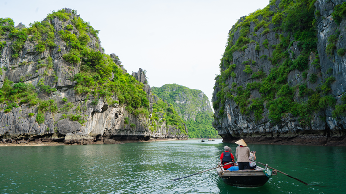 Bamboo boat ride in Halong Bay